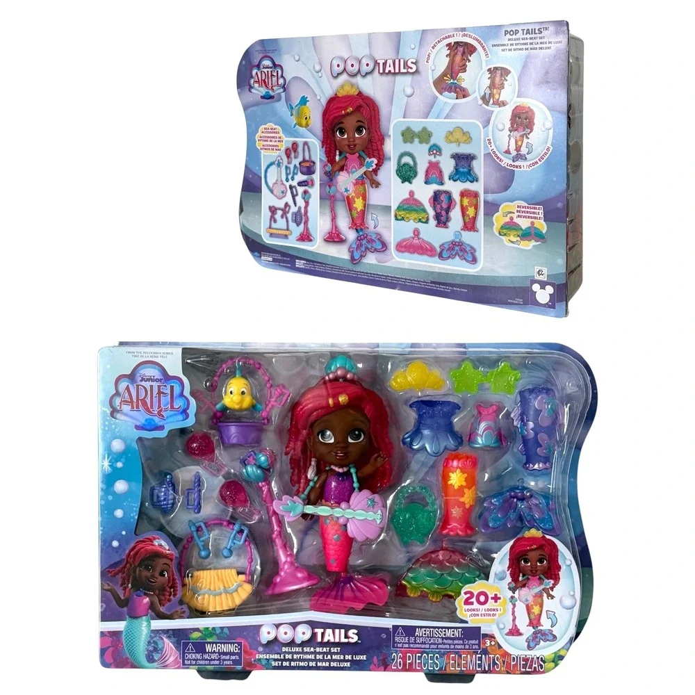 Disney Junior Ariel Pop Tails Deluxe Sea-Beat Set 26pc Mermaid Doll Flounder NEW